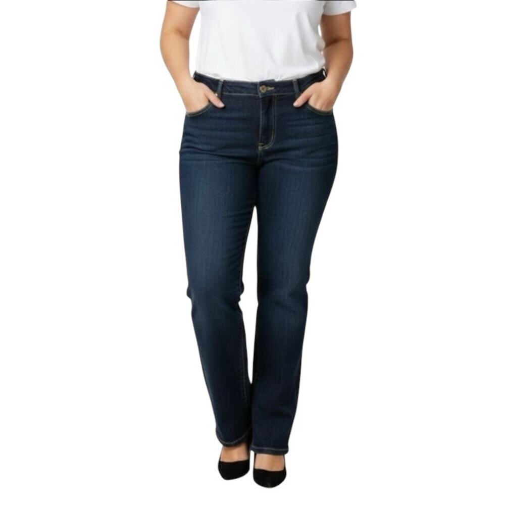 Baccini Denim Dark Wash Metallic Gold Thread Straight Leg Jeans Size 14